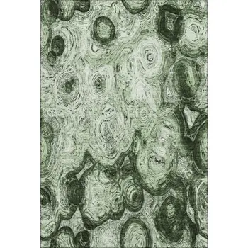 3' X 5' Green And Charcoal Abstract Washable Area Rug With UV Protection