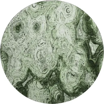 8' Green And Charcoal Abstract Washable Round Rug With UV Protection