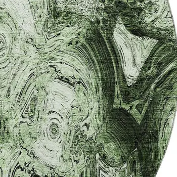 8' Green And Charcoal Abstract Washable Round Rug With UV Protection