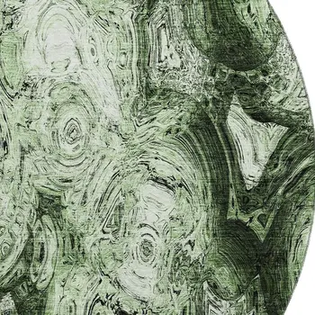 8' Green And Charcoal Abstract Washable Round Rug With UV Protection