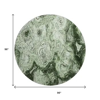 8' Green And Charcoal Abstract Washable Round Rug With UV Protection