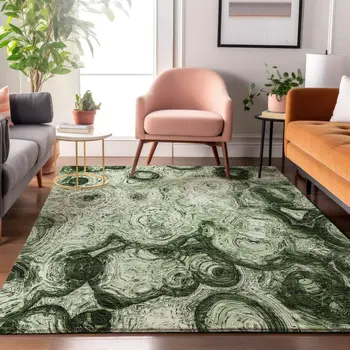 8' X 10' Green And Charcoal Abstract Washable Area Rug With UV Protection