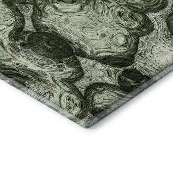 8' X 10' Green And Charcoal Abstract Washable Area Rug With UV Protection