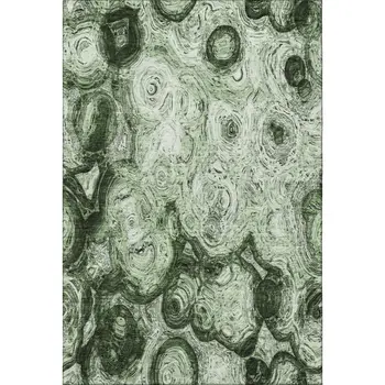 9' X 12' Green And Charcoal Abstract Washable Area Rug With UV Protection