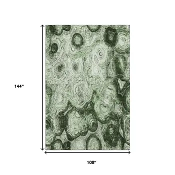 9' X 12' Green And Charcoal Abstract Washable Area Rug With UV Protection