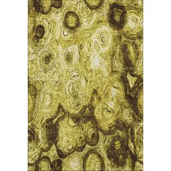 3' X 5' Gold And Chocolate Abstract Washable Area Rug With UV Protection