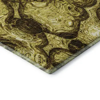 3' X 5' Gold And Chocolate Abstract Washable Area Rug With UV Protection
