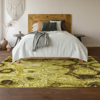 3' X 5' Gold And Chocolate Abstract Washable Area Rug With UV Protection