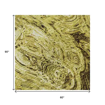 5' X 8' Gold And Chocolate Abstract Washable Area Rug With UV Protection