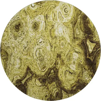 8' Gold And Chocolate Abstract Washable Round Rug With UV Protection