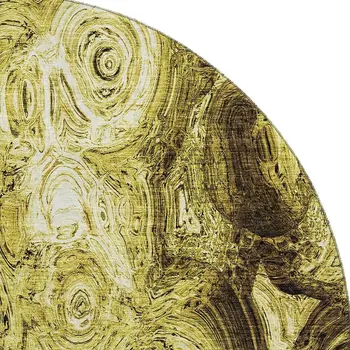 8' Gold And Chocolate Abstract Washable Round Rug With UV Protection