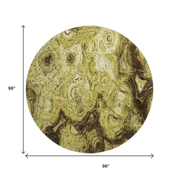 8' Gold And Chocolate Abstract Washable Round Rug With UV Protection