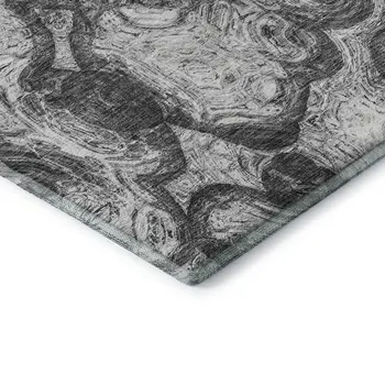 8' Gray And Silver Abstract Washable Round Rug With UV Protection