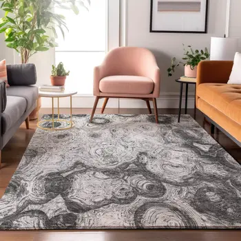8' X 10' Gray And Silver Abstract Washable Area Rug With UV Protection