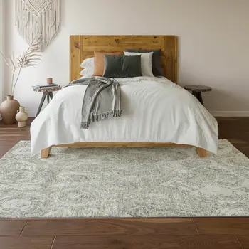 5' X 8' Ivory And Gray Abstract Washable Area Rug With UV Protection