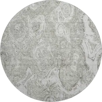 8' Ivory And Gray Abstract Washable Round Rug With UV Protection