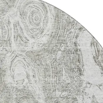 8' Ivory And Gray Abstract Washable Round Rug With UV Protection