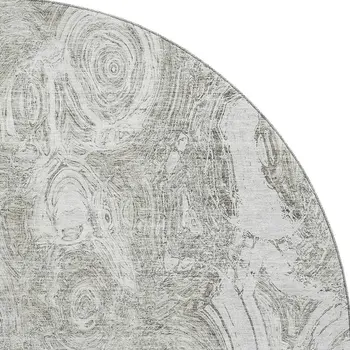 8' Ivory And Gray Abstract Washable Round Rug With UV Protection