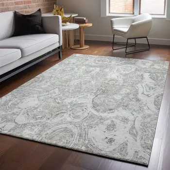 8' X 10' Ivory And Gray Abstract Washable Area Rug With UV Protection