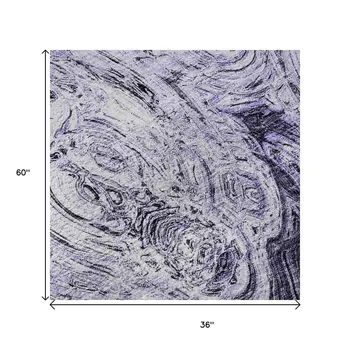 3' X 5' Purple And Ivory Abstract Washable Area Rug With UV Protection