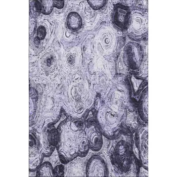 5' X 8' Purple And Ivory Abstract Washable Area Rug With UV Protection