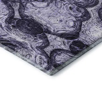 5' X 8' Purple And Ivory Abstract Washable Area Rug With UV Protection