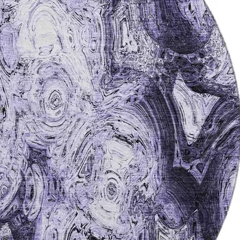 8' Purple And Ivory Abstract Washable Round Rug With UV Protection