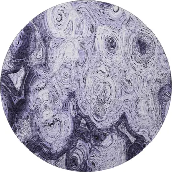8' Purple And Ivory Abstract Washable Round Rug With UV Protection