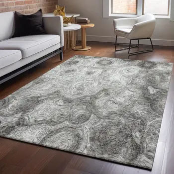 5' X 8' Silver And Gray Abstract Washable Area Rug With UV Protection