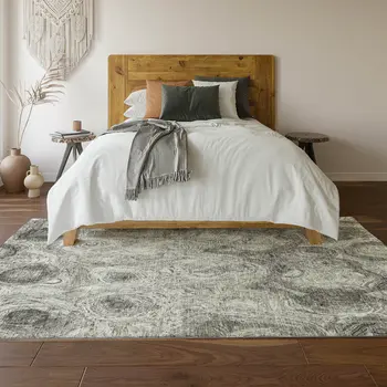 5' X 8' Silver And Gray Abstract Washable Area Rug With UV Protection