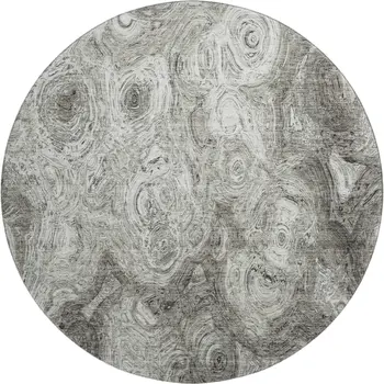 8' Silver And Gray Abstract Washable Round Rug With UV Protection
