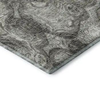 8' Silver And Gray Abstract Washable Round Rug With UV Protection
