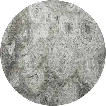 8' Silver And Gray Abstract Washable Round Rug With UV Protection
