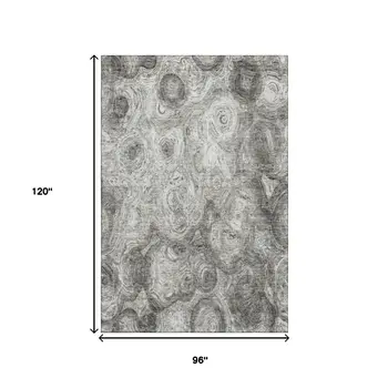 8' X 10' Silver And Gray Abstract Washable Area Rug With UV Protection
