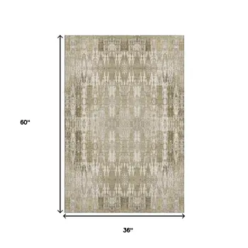 3' X 5' Beige And Tan Moroccan Washable Area Rug With UV Protection