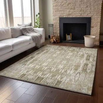 5' X 8' Beige And Tan Moroccan Washable Area Rug With UV Protection