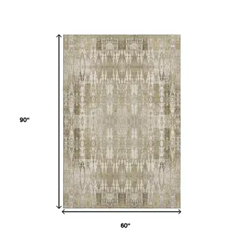 5' X 8' Beige And Tan Moroccan Washable Area Rug With UV Protection