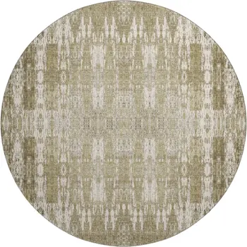 8' Beige And Tan Moroccan Washable Round Rug With UV Protection