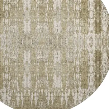 8' Beige And Tan Moroccan Washable Round Rug With UV Protection