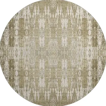 8' Beige And Tan Moroccan Washable Round Rug With UV Protection