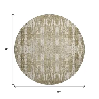 8' Beige And Tan Moroccan Washable Round Rug With UV Protection