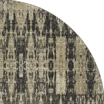 8' Black And Beige Moroccan Washable Round Rug With UV Protection