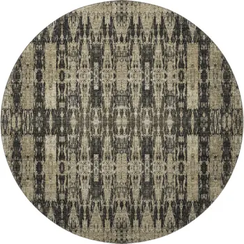 8' Black And Beige Moroccan Washable Round Rug With UV Protection
