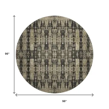 8' Black And Beige Moroccan Washable Round Rug With UV Protection