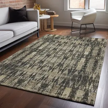 8' X 10' Black And Beige Moroccan Washable Area Rug With UV Protection