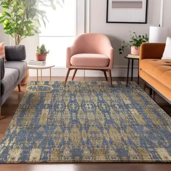 5' X 8' Blue And Chocolate Moroccan Washable Area Rug With UV Protection