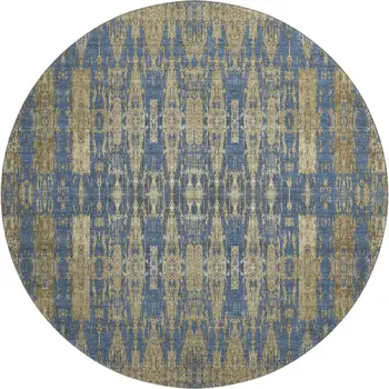 8' Blue And Chocolate Moroccan Washable Round Rug With UV Protection
