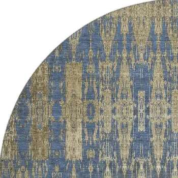 8' Blue And Chocolate Moroccan Washable Round Rug With UV Protection