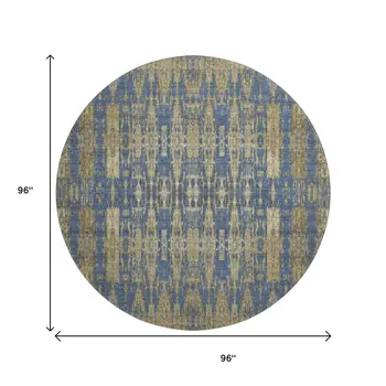 8' Blue And Chocolate Moroccan Washable Round Rug With UV Protection