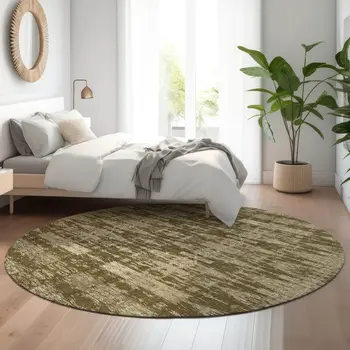 8' Chocolate And Beige Moroccan Washable Round Rug With UV Protection